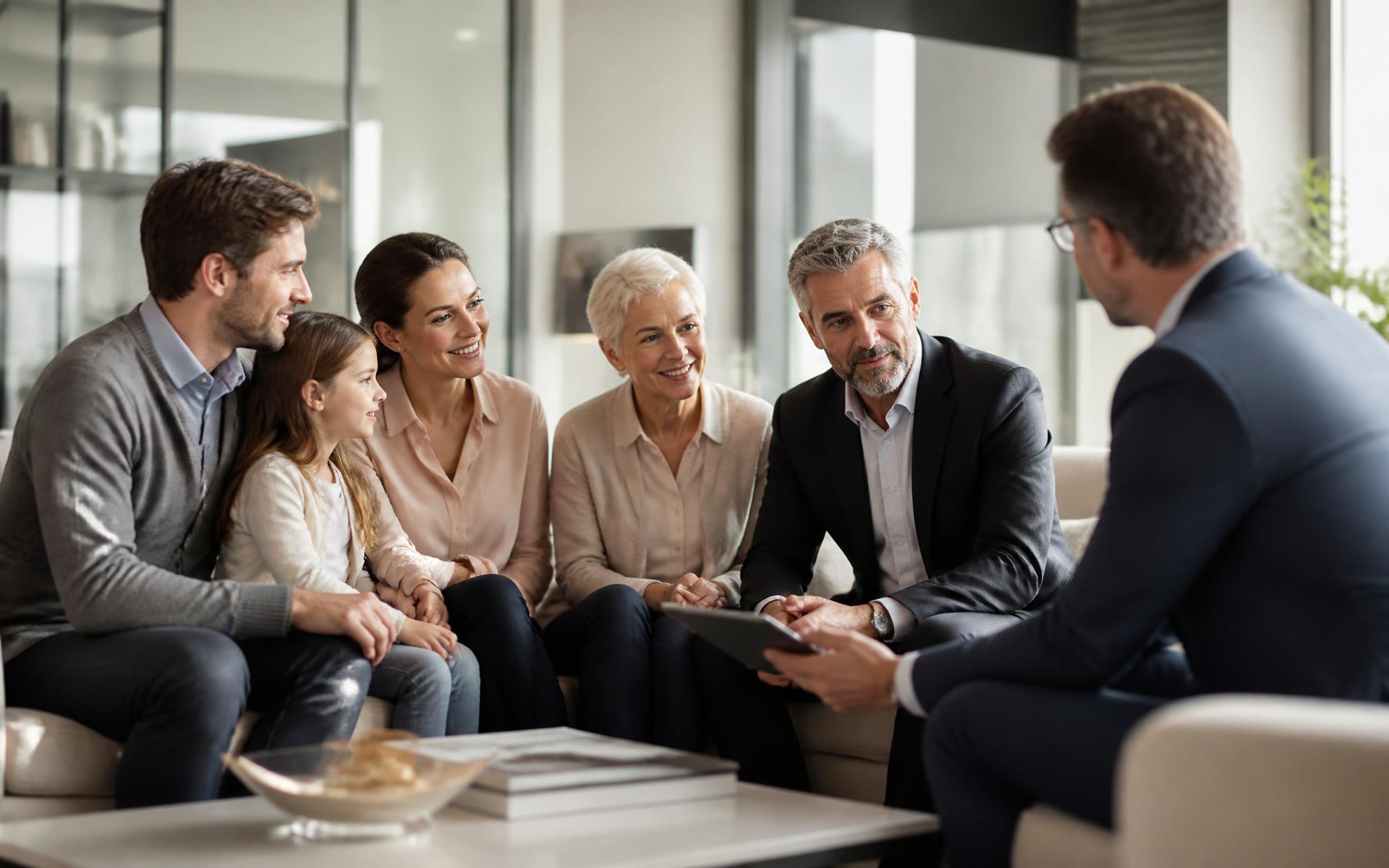 Advisor reviewing health coverage options with a multigenerational family